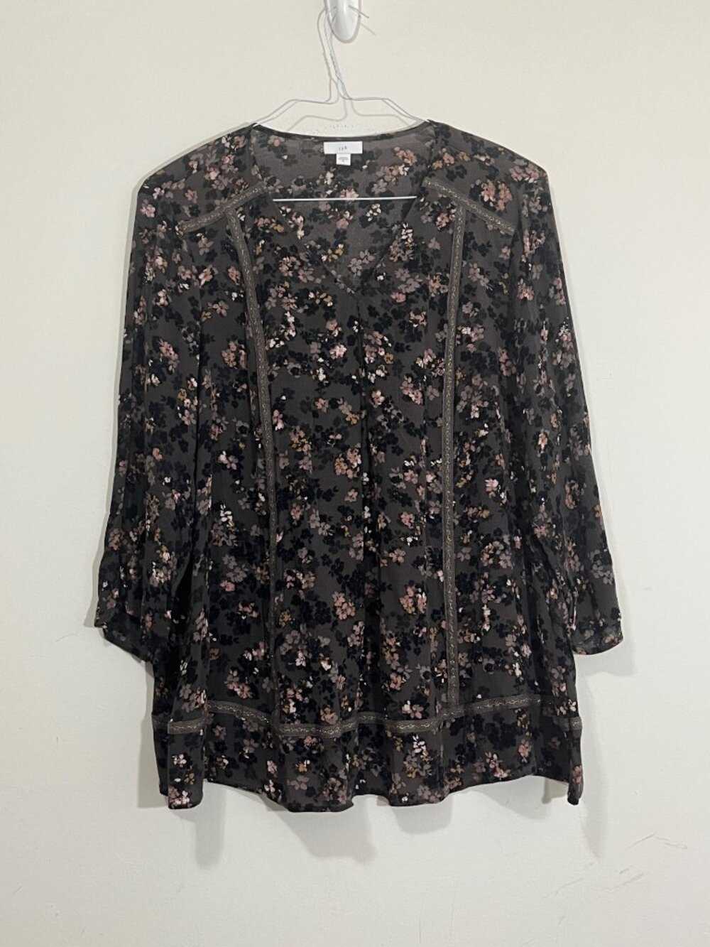 J. Jill Peasant Blouse Top XL Floral Boho V-neck Long Sleeve Cottagecore Fairy